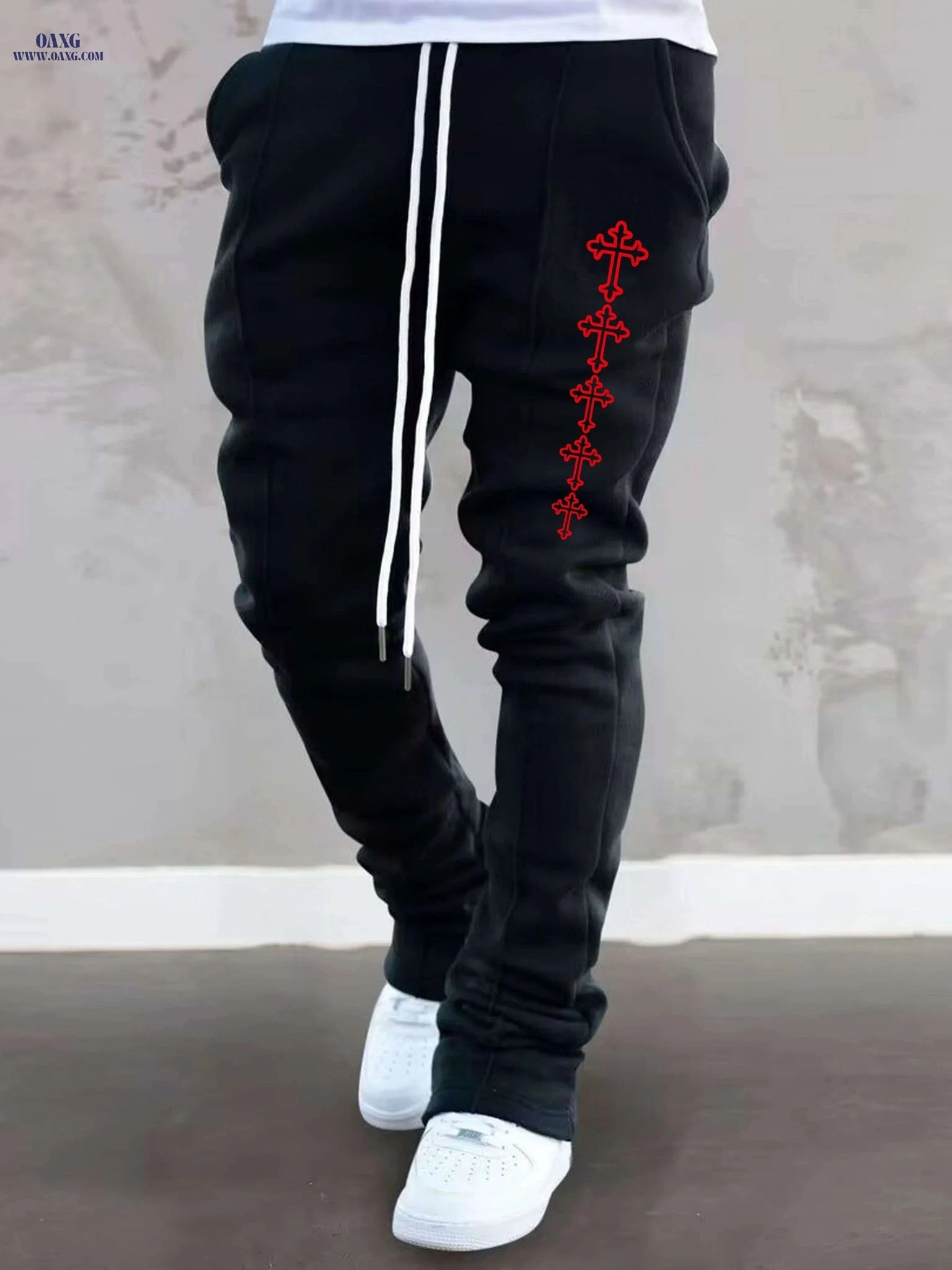 Trendy Red Casual Pants for Men - Lightweight, Breathable Streetwear   OAXG Black / S