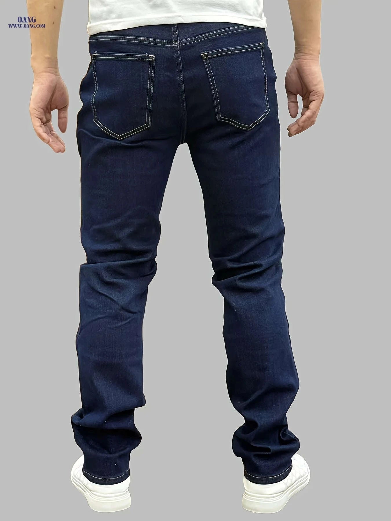 Trendy Ripped Blue Slim-Fit Jeans for Men - Stretchy Cotton Blend   OAXG 