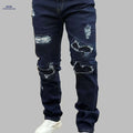 Trendy Ripped Blue Slim-Fit Jeans for Men - Stretchy Cotton Blend   OAXG Royal Blue / FR 38