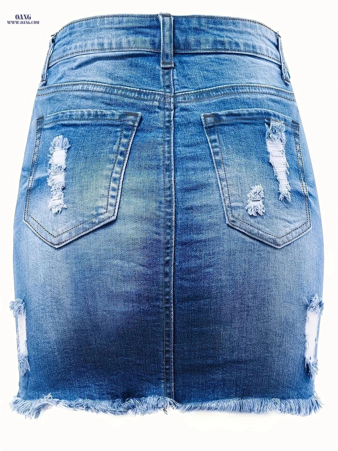 Trendy Ripped Denim Mini Skirt - Mid-Waist, Slim-Fit Style   OAXG Dark Blue / S