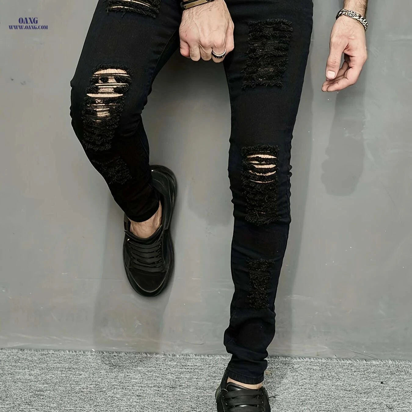 Trendy Ripped Summer Pants for Men - Skinny Fit Medium Stretch Denim   OAXG Black / 28