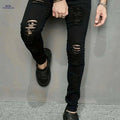 Trendy Ripped Summer Pants for Men - Skinny Fit Medium Stretch Denim   OAXG Black / 28
