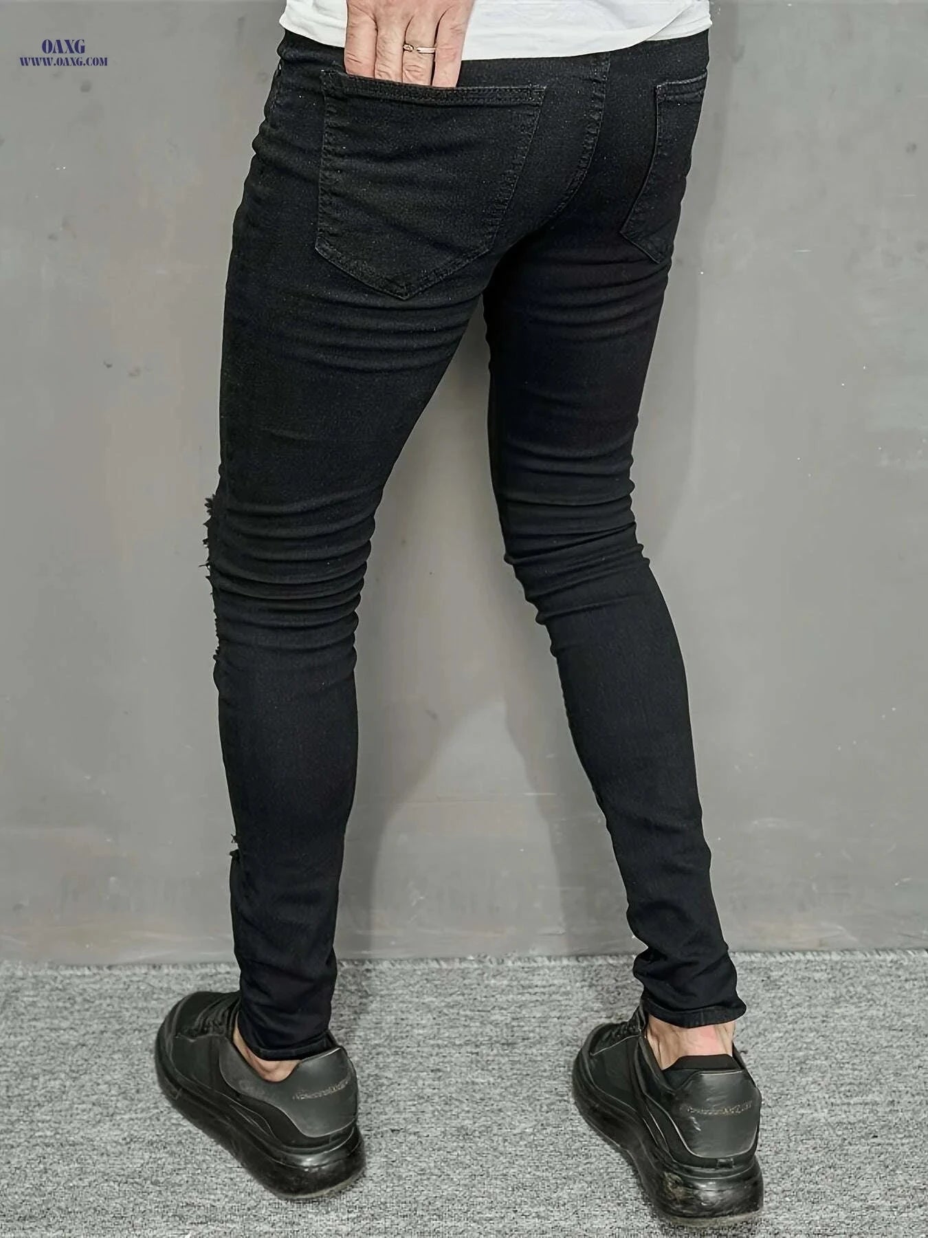 Trendy Ripped Summer Pants for Men - Skinny Fit Medium Stretch Denim   OAXG Black / 28