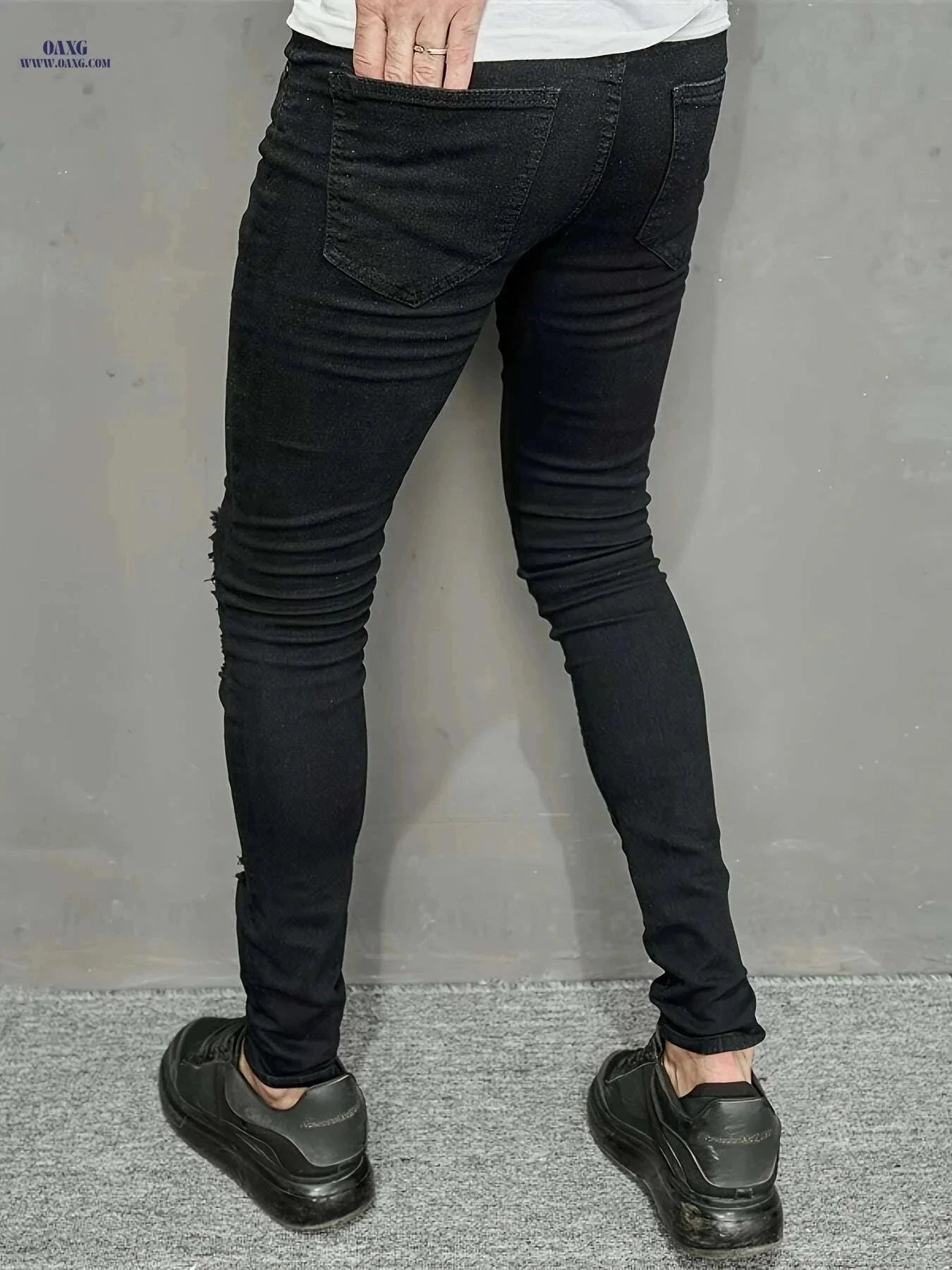 Trendy Ripped Summer Pants for Men - Skinny Fit Medium Stretch Denim   OAXG Black / 28