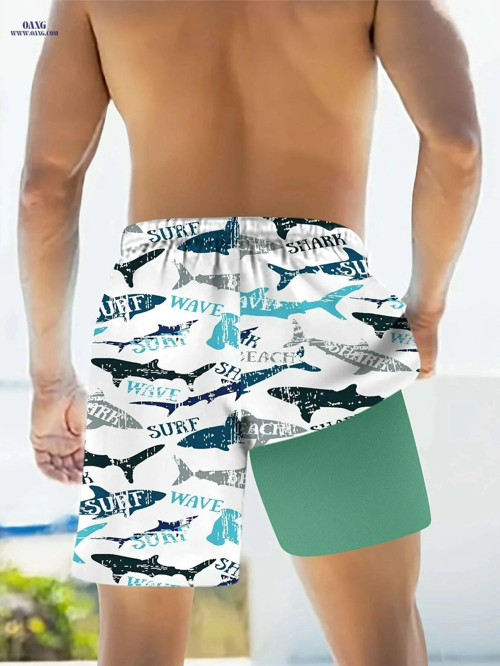 Trendy Shark Pattern Board Shorts - Quick-Drying & Comfortable for Men   OAXG 