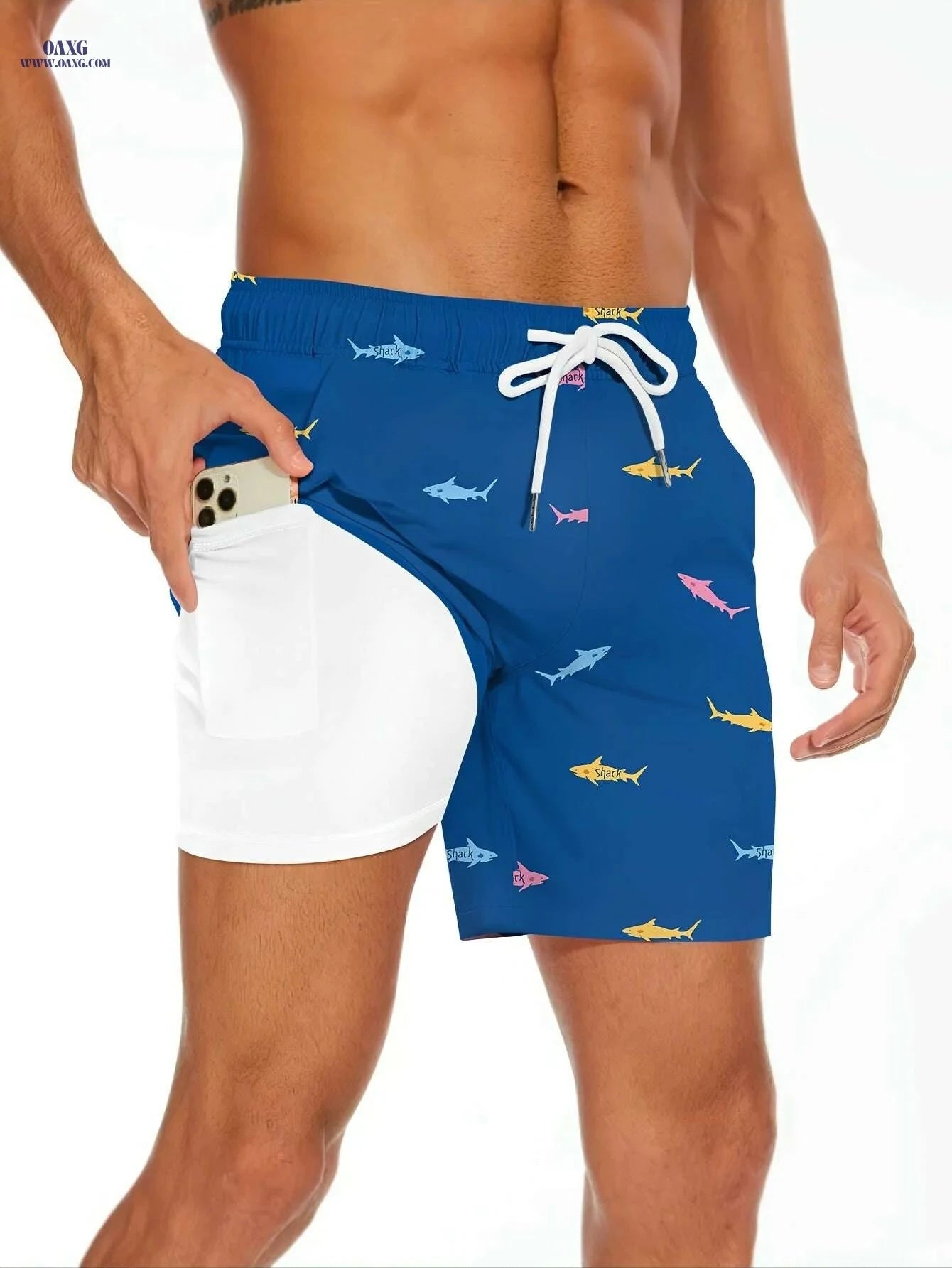 Trendy Shark Pattern Board Shorts - Quick-Drying & Comfortable for Men   OAXG Mixed Color / S