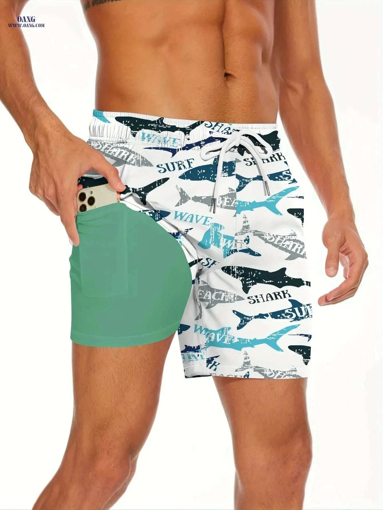 Trendy Shark Pattern Board Shorts - Quick-Drying & Comfortable for Men   OAXG Mixed Color / S