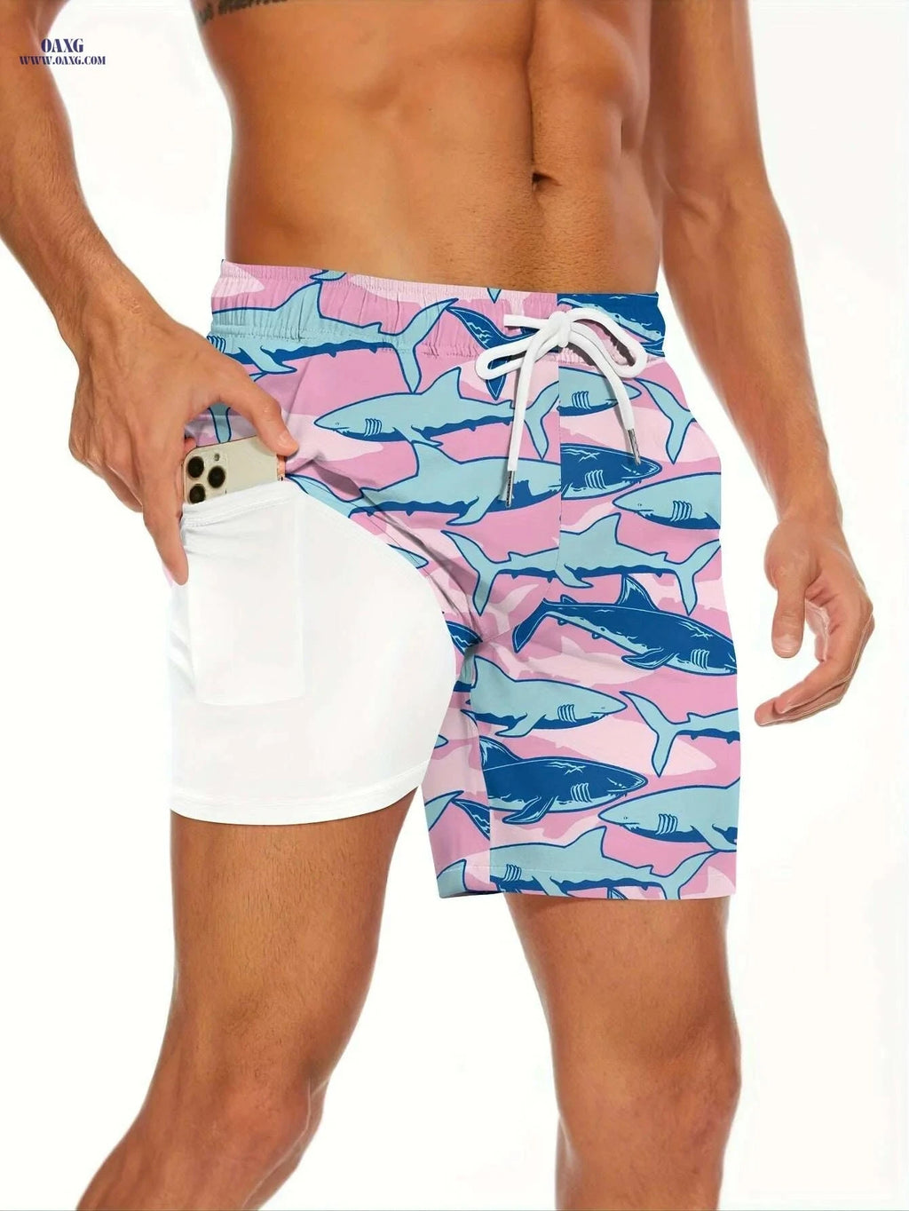 Trendy Shark Pattern Board Shorts - Quick-Drying & Comfortable for Men   OAXG Mixed Color / S