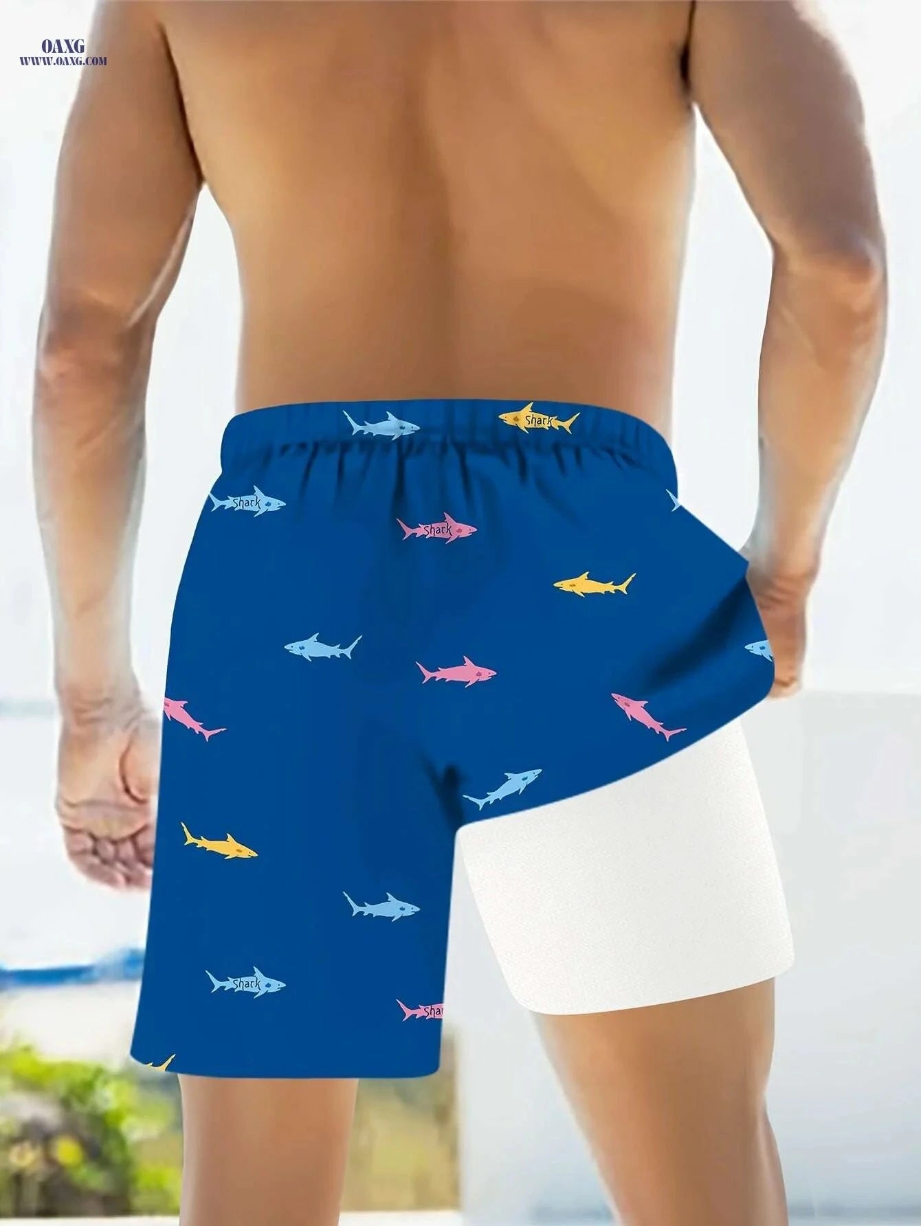 Trendy Shark Pattern Board Shorts - Quick-Drying & Comfortable for Men   OAXG Mixed Color / S