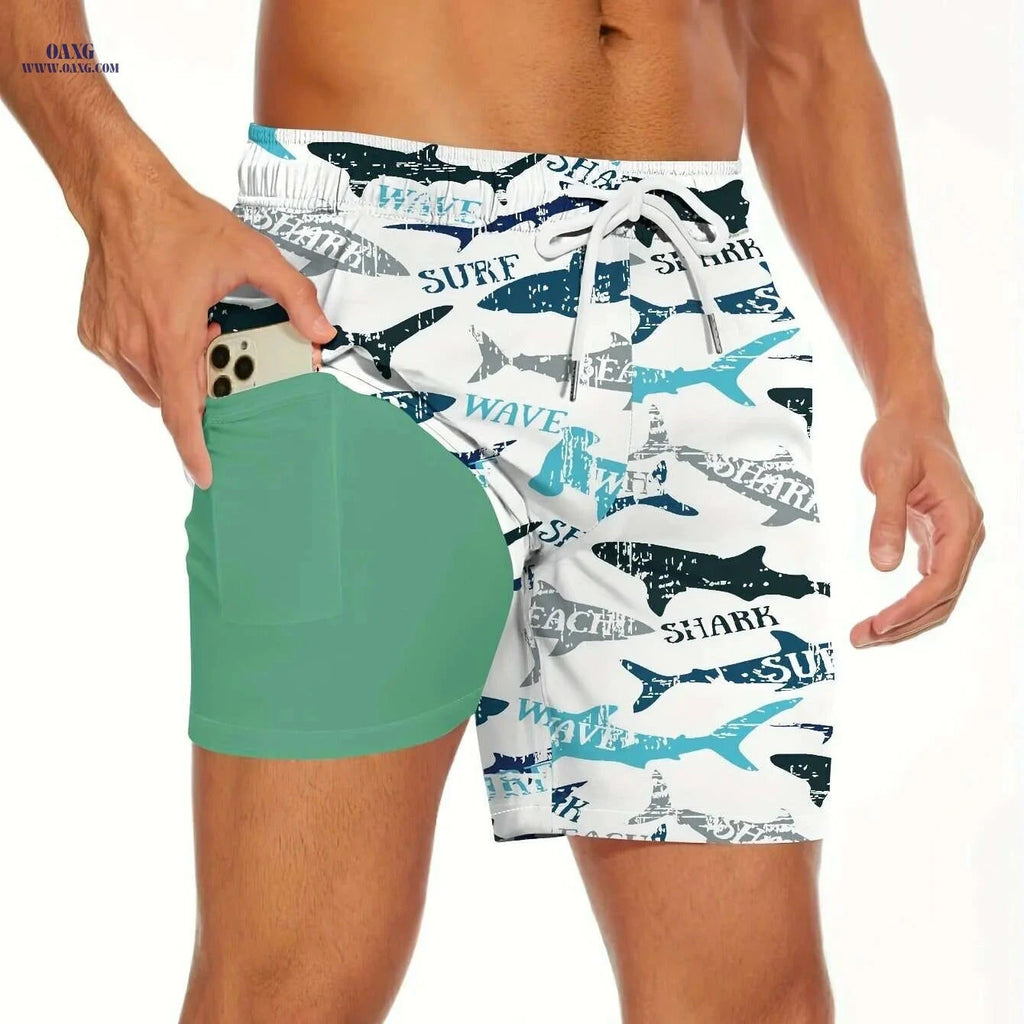 Trendy Shark Pattern Board Shorts - Quick-Drying & Comfortable for Men   OAXG Mixed Color / S