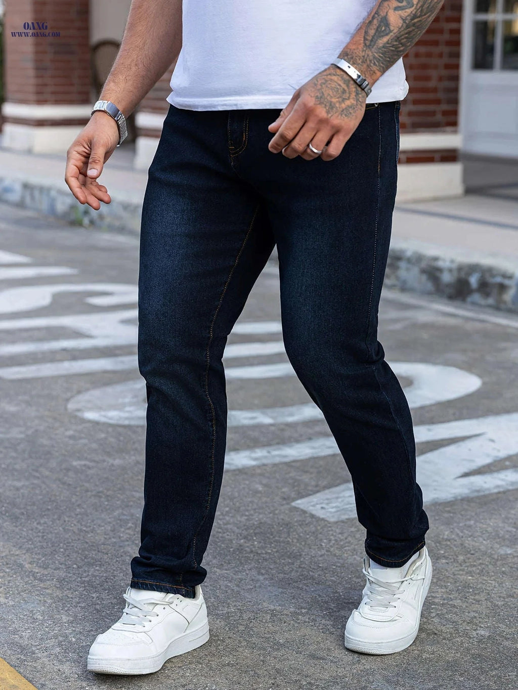 Trendy Slim-Fit Blue Denim Jeans for Men - Modern Casual Wear   OAXG Deep Sky Blue / FR XS