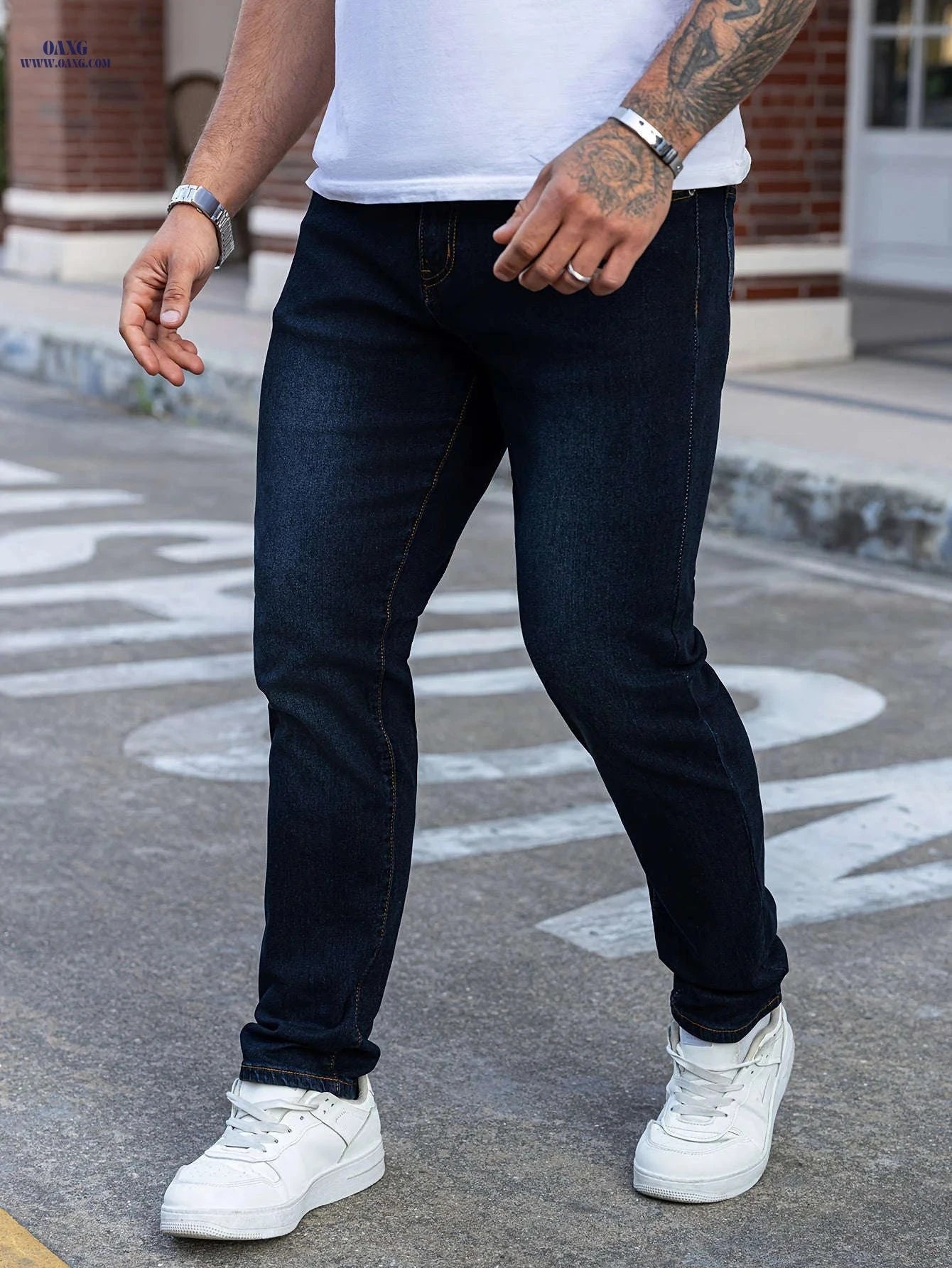 Trendy Slim-Fit Blue Denim Jeans for Men - Modern Casual Wear   OAXG Deep Sky Blue / FR XS