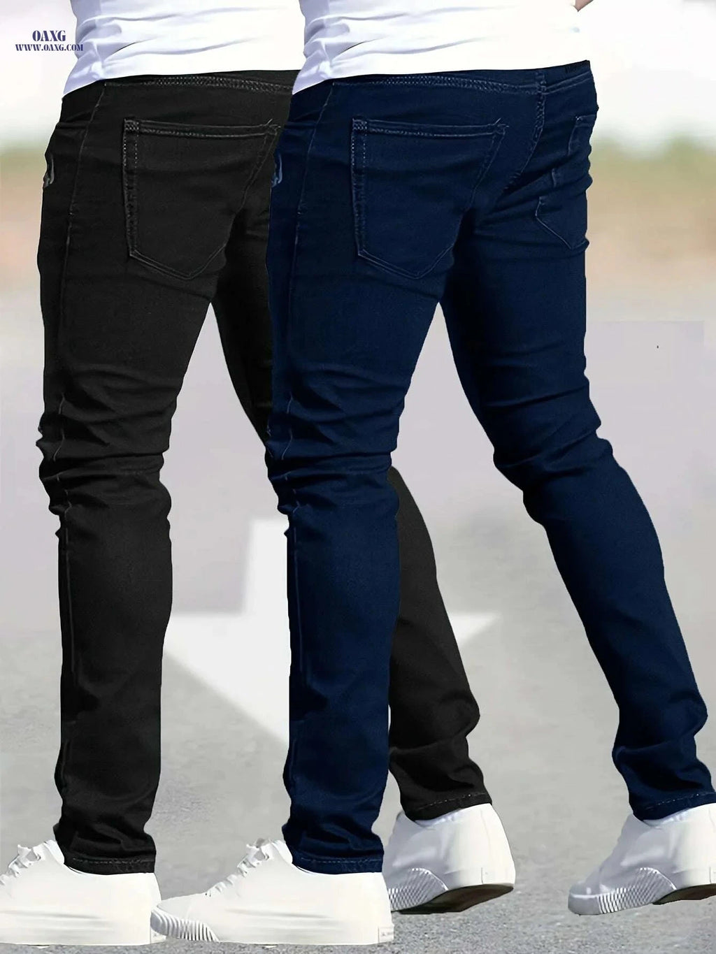 Trendy Stretch Ripped Jeans for Men - 2 Pack, All-Season Style   OAXG Black+Blue / 30