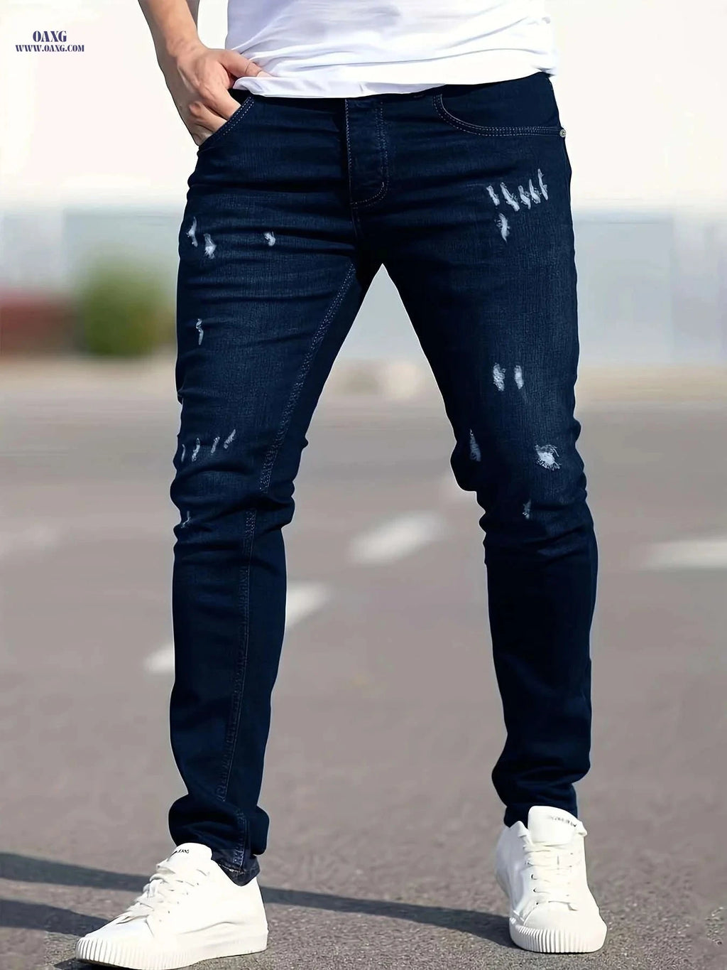 Trendy Stretch Ripped Jeans for Men - 2 Pack, All-Season Style   OAXG Black+Blue / 30
