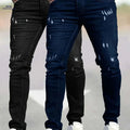 Trendy Stretch Ripped Jeans for Men - 2 Pack, All-Season Style   OAXG Black+Blue / 30