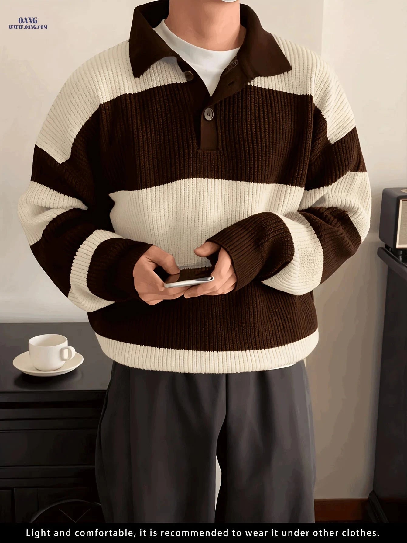 Trendy Striped Collar Pullover Knit Sweater for Men - Casual Fit   OAXG 