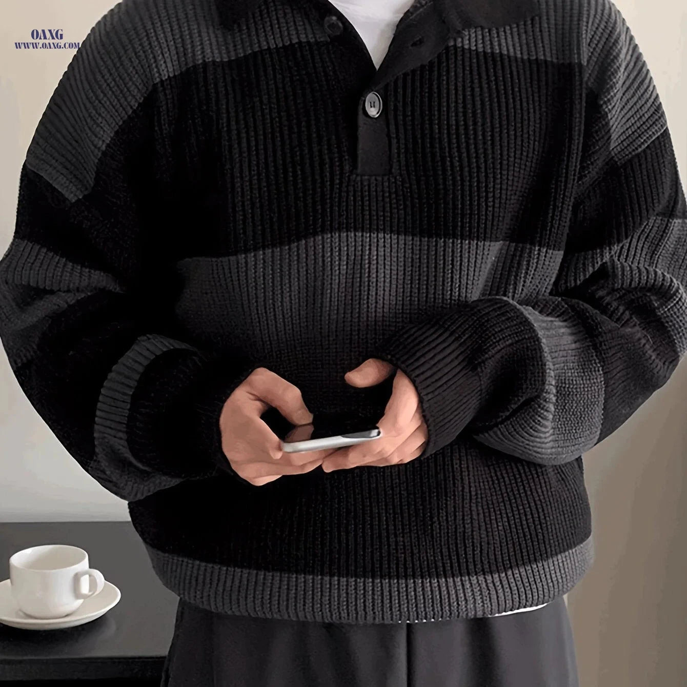 Trendy Striped Collar Pullover Knit Sweater for Men - Casual Fit   OAXG 