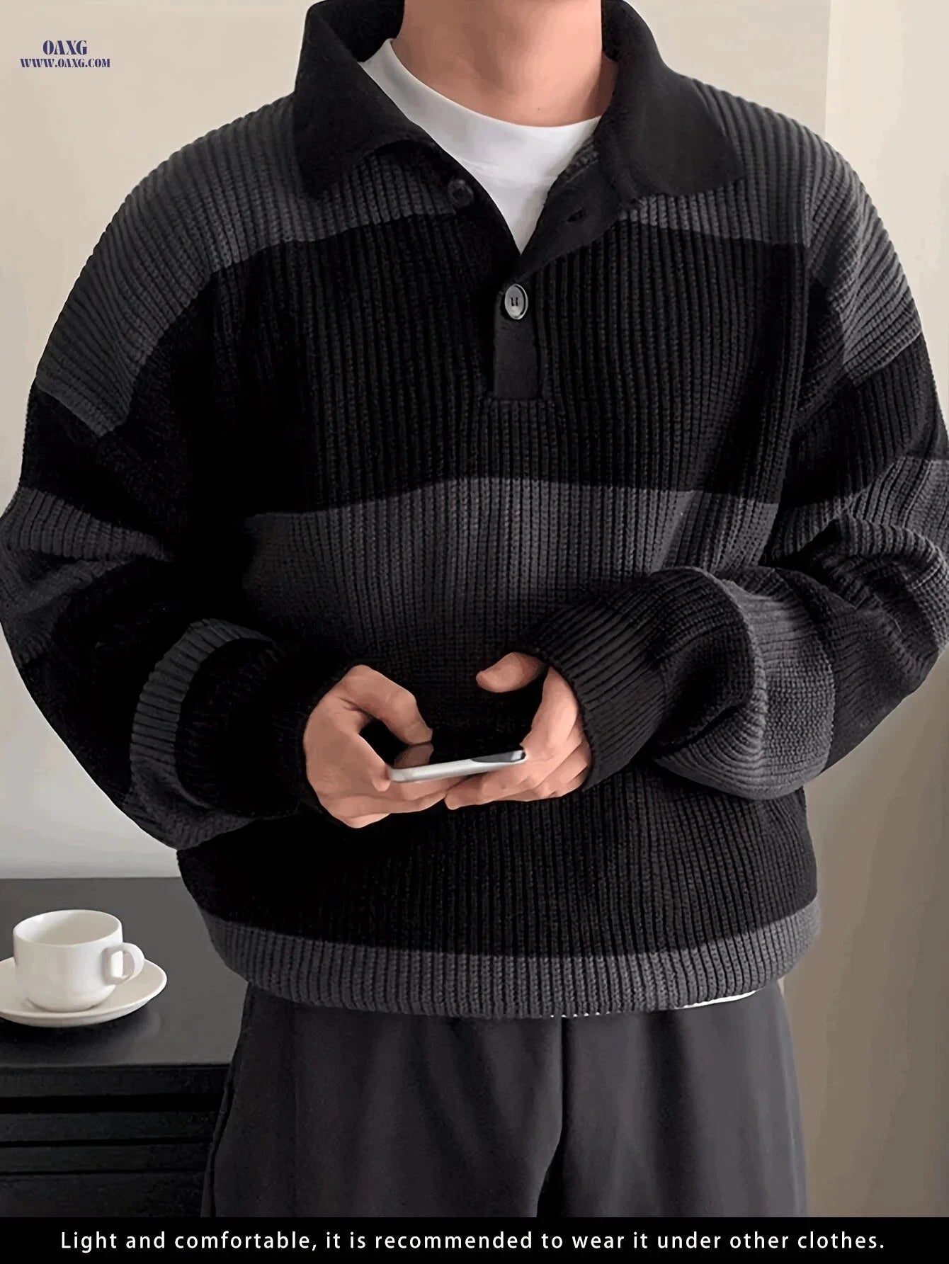 Trendy Striped Collar Pullover Knit Sweater for Men - Casual Fit   OAXG 
