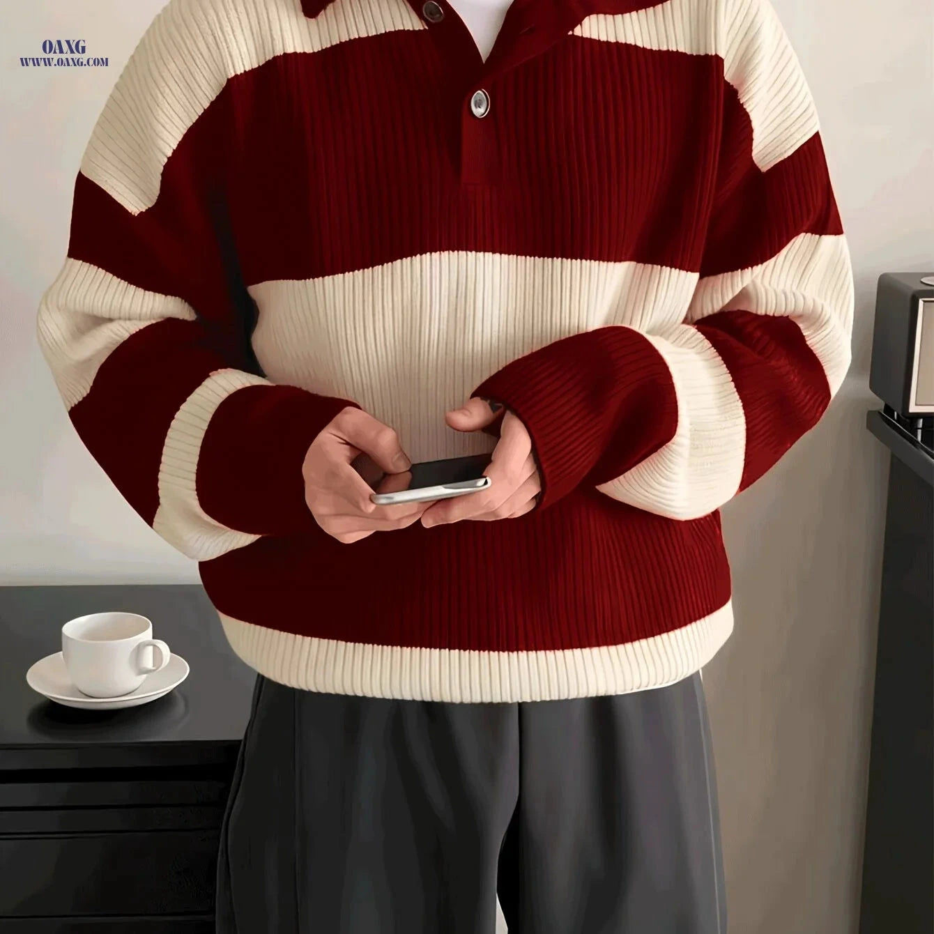Trendy Striped Collar Pullover Knit Sweater for Men - Casual Fit   OAXG 