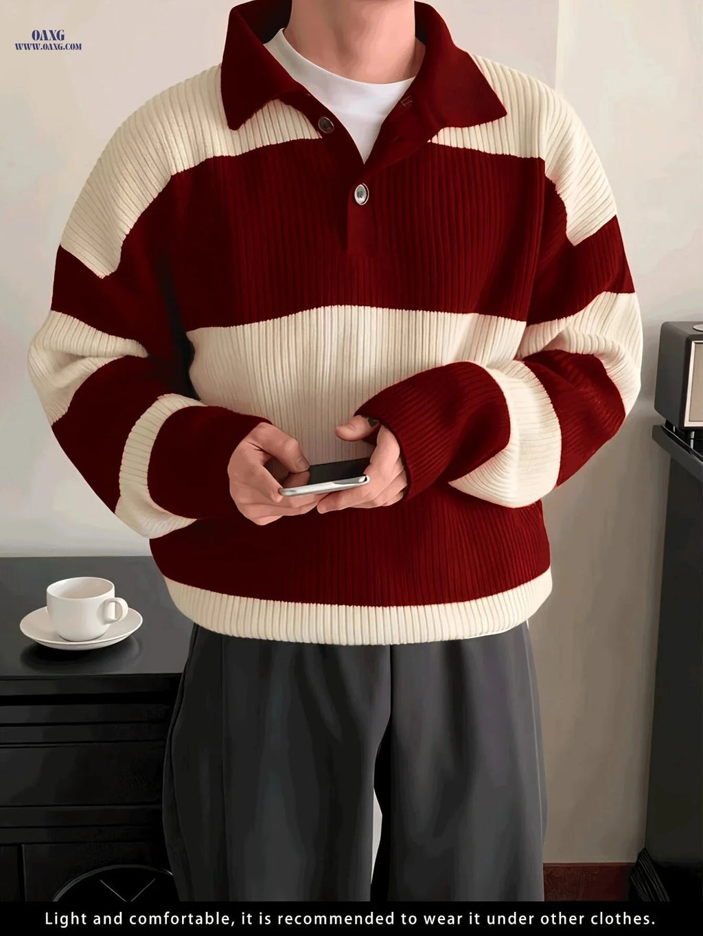 Trendy Striped Collar Pullover Knit Sweater for Men - Casual Fit   OAXG 
