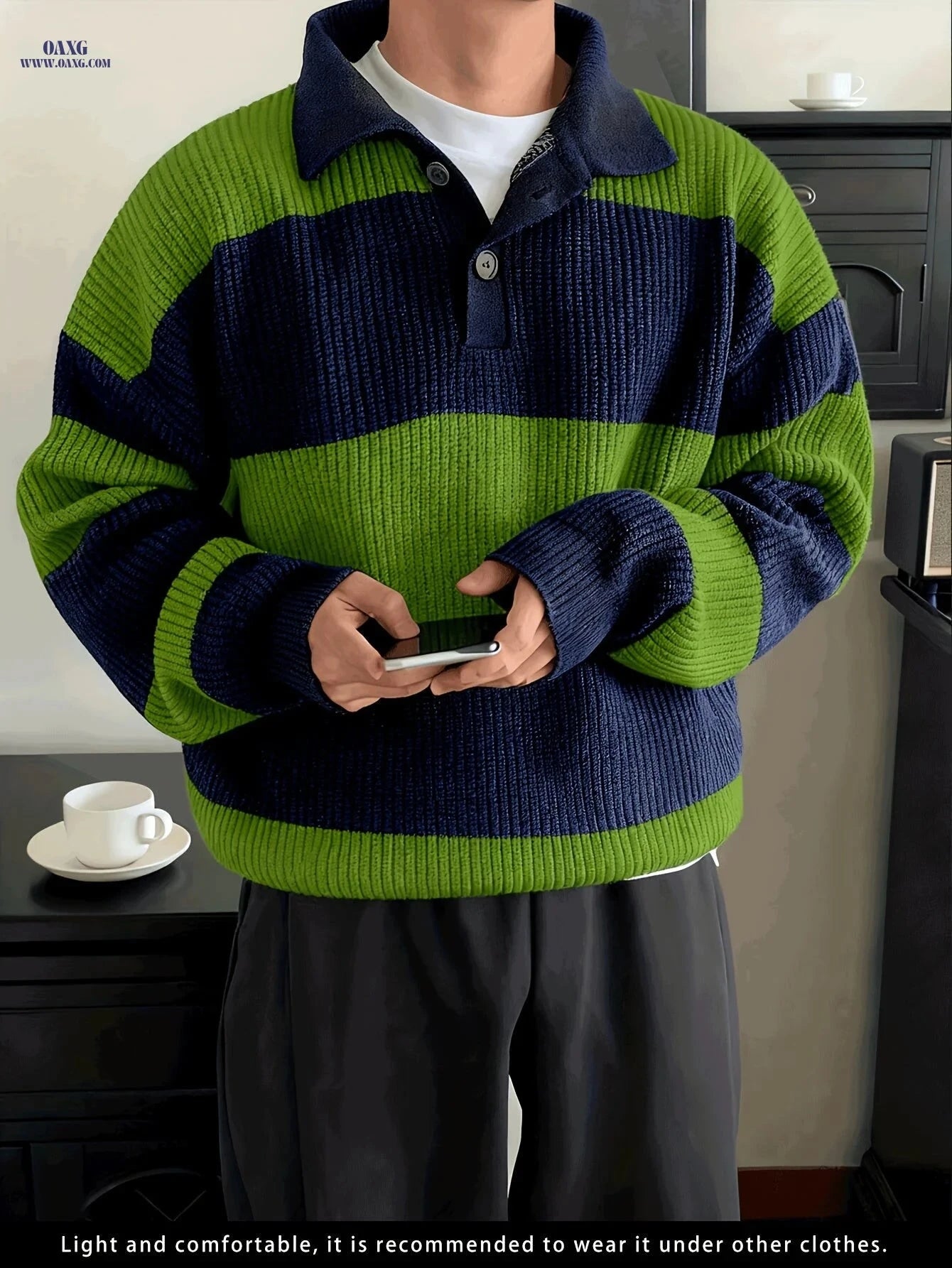 Trendy Striped Collar Pullover Knit Sweater for Men - Casual Fit   OAXG 