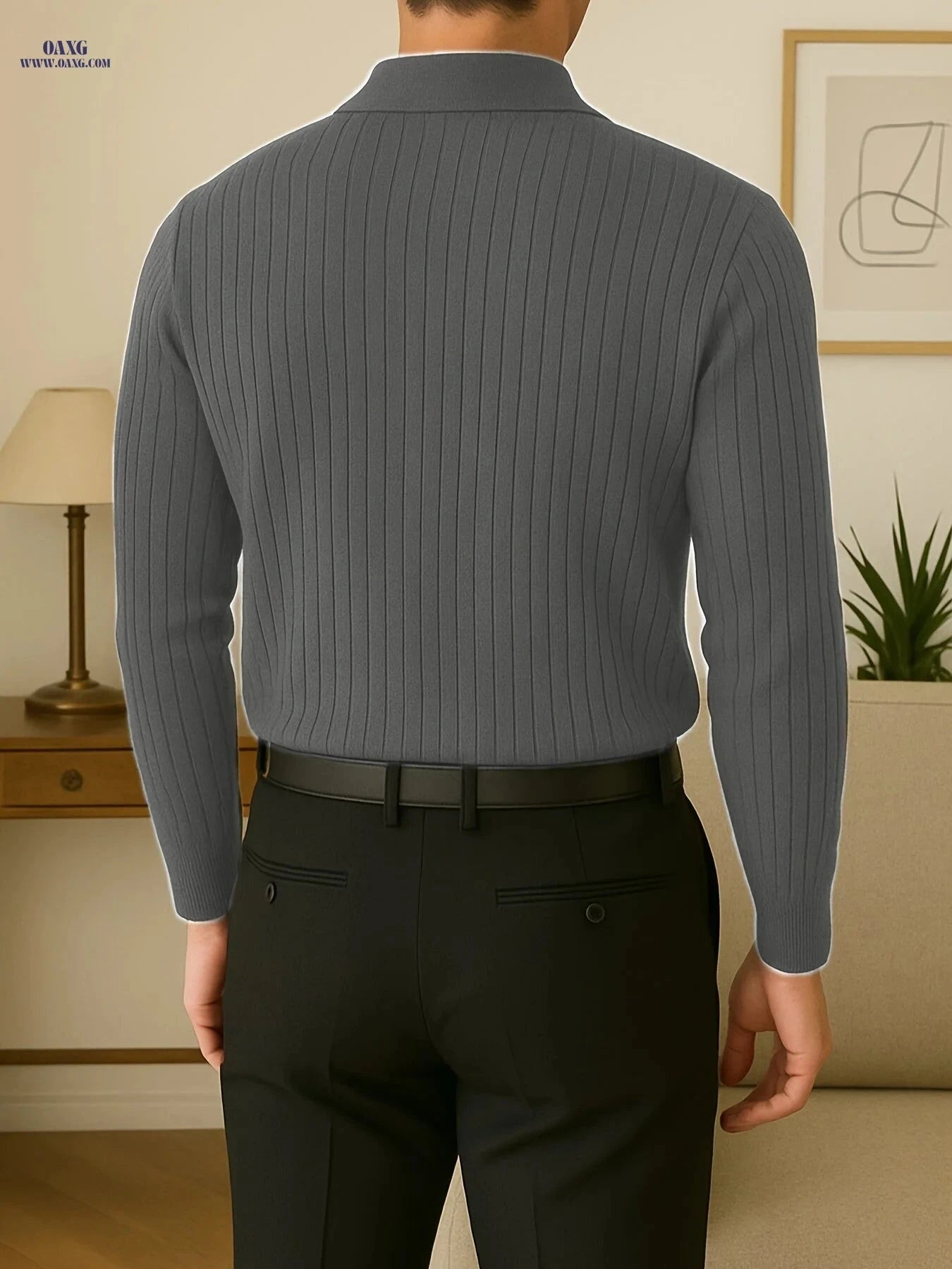Trendy Striped Polo Shirt for Men - Slim Fit Long Sleeve Knit   OAXG Black / FR XS