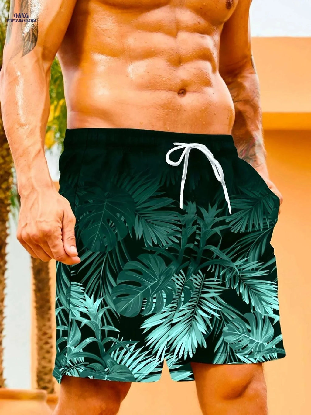 Trendy Tropical Floral Board Shorts for Men - Summer Beach Style   OAXG 