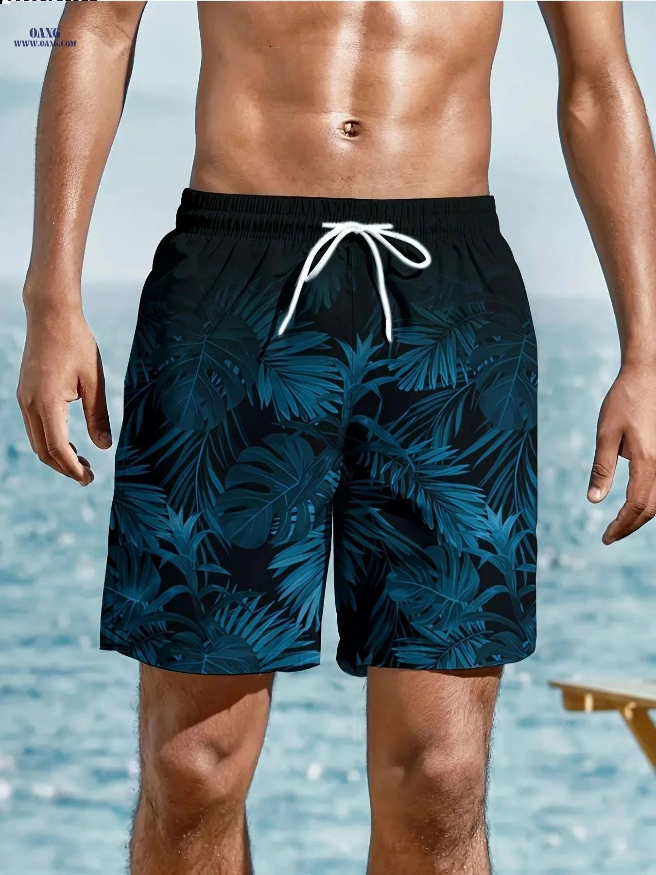 Trendy Tropical Floral Board Shorts for Men - Summer Beach Style   OAXG Black / M