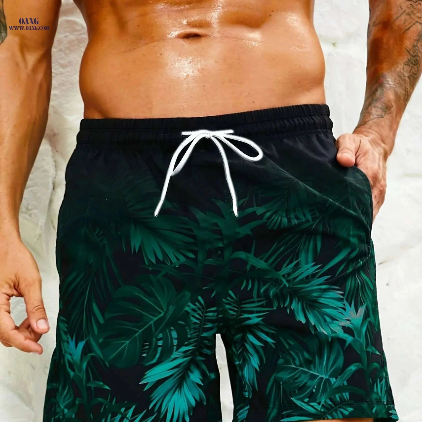 Trendy Tropical Floral Board Shorts for Men - Summer Beach Style   OAXG Black / M