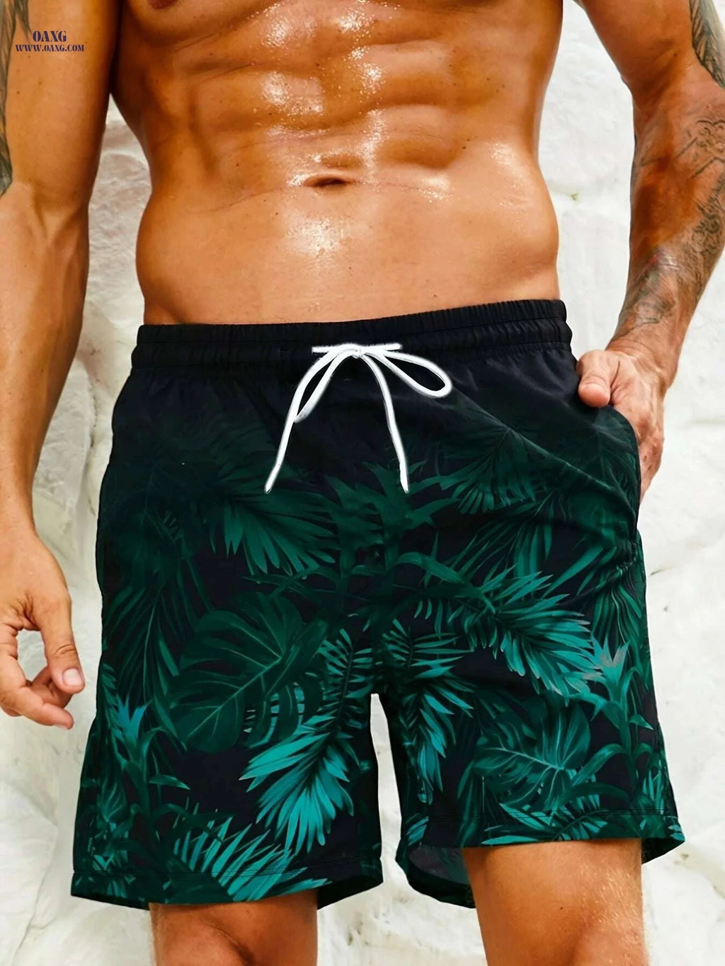 Trendy Tropical Floral Board Shorts for Men - Summer Beach Style   OAXG Black / M