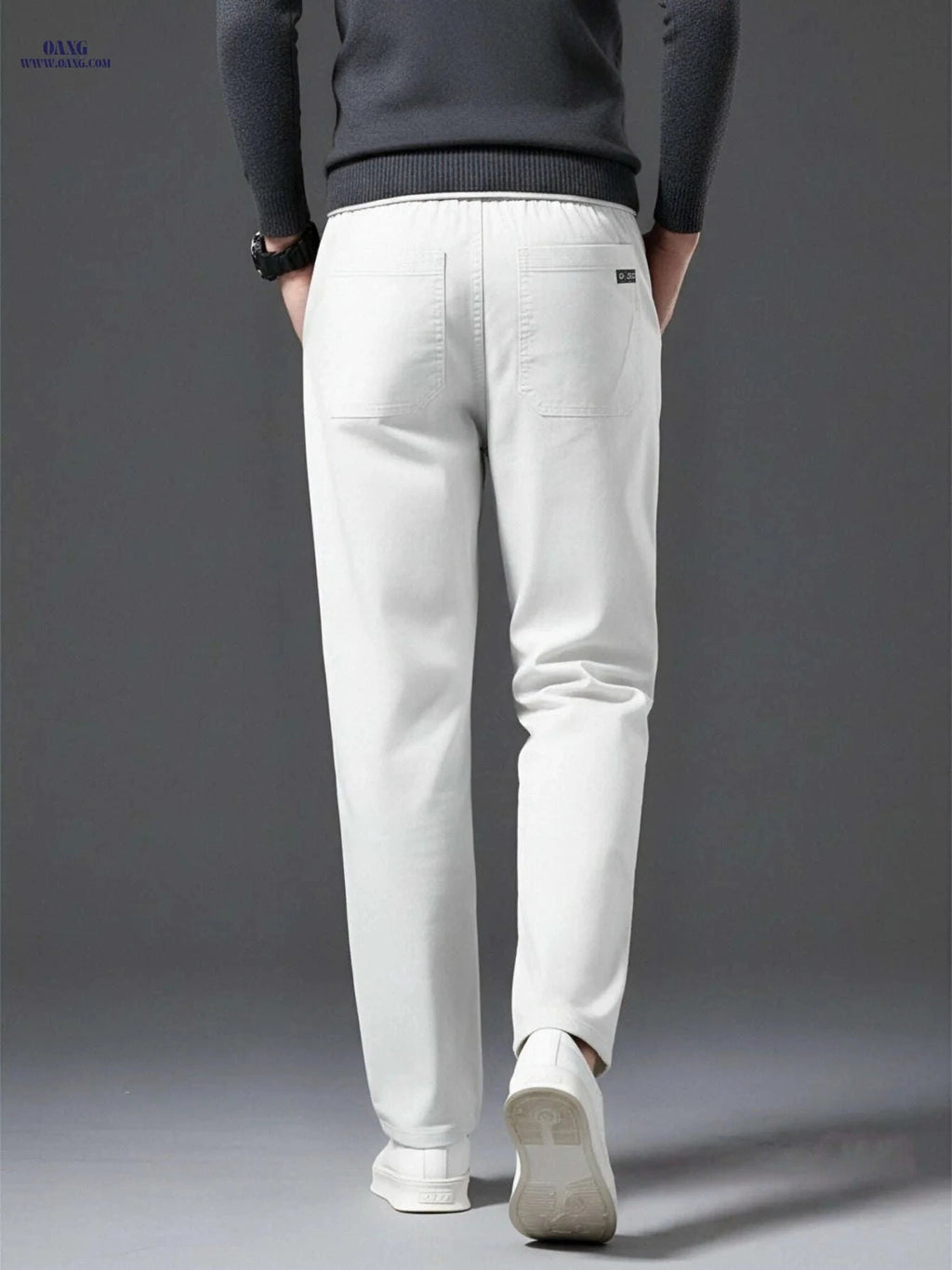 Trendy White Boyfriend Jeans for Men - Korean Style, Stretch Fabric   OAXG 