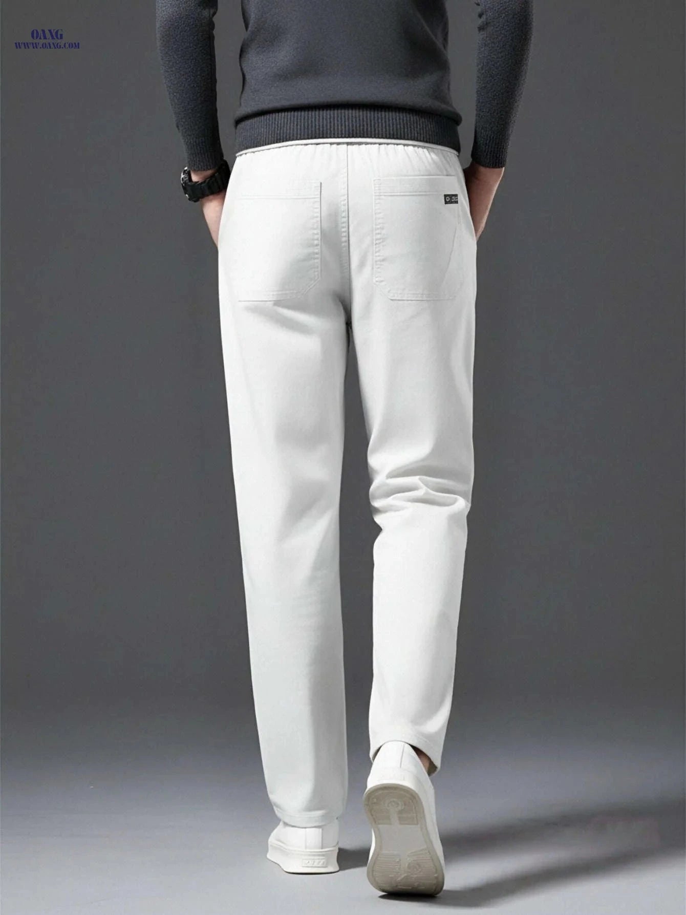 Trendy White Boyfriend Jeans for Men - Korean Style, Stretch Fabric   OAXG 