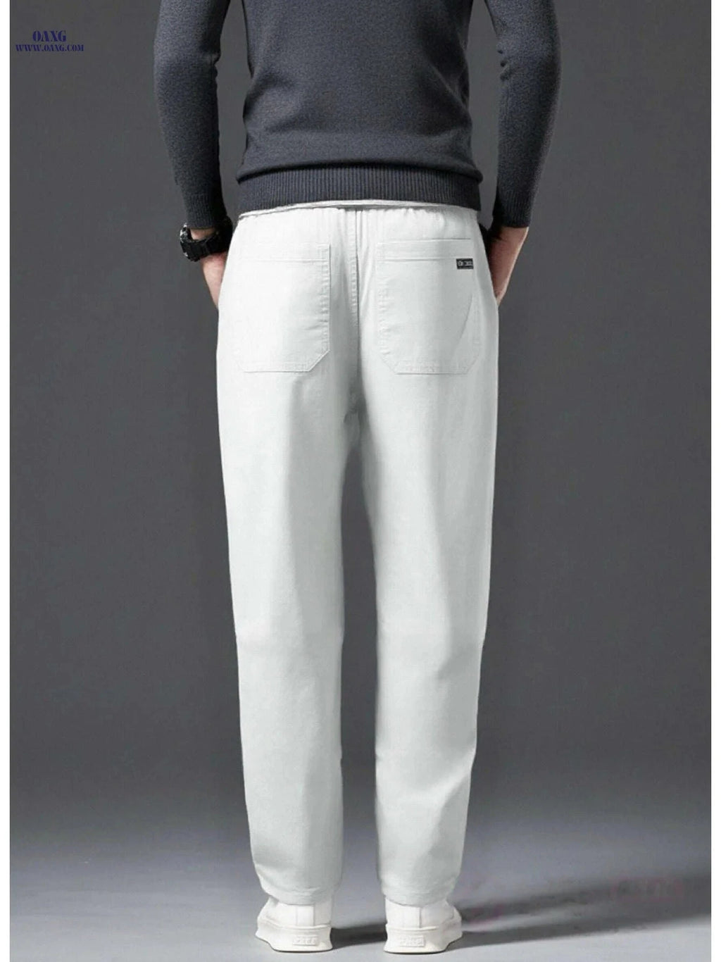 Trendy White Boyfriend Jeans for Men - Korean Style, Stretch Fabric   OAXG 