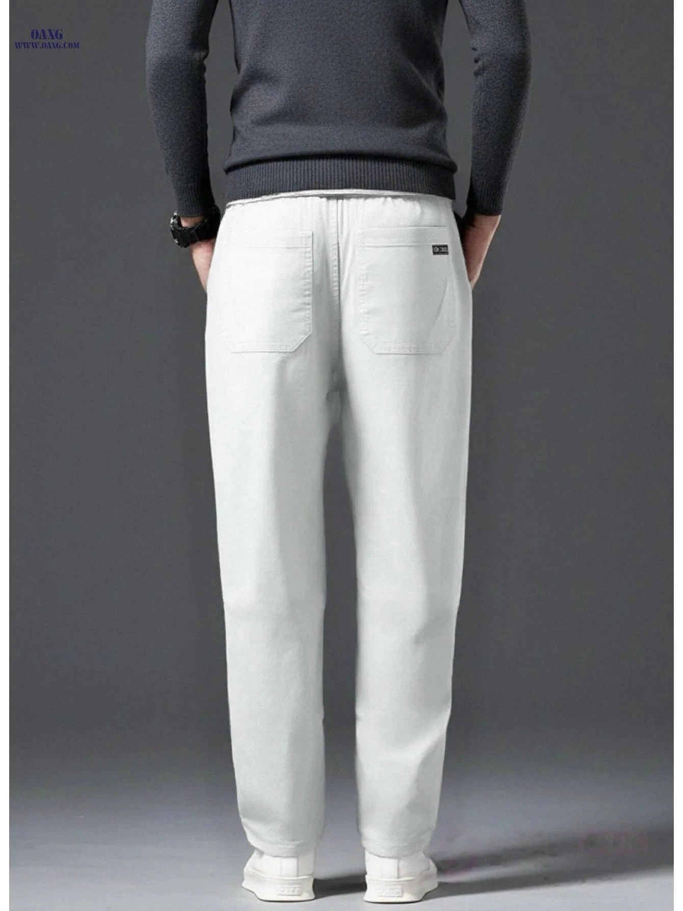 Trendy White Boyfriend Jeans for Men - Korean Style, Stretch Fabric   OAXG 