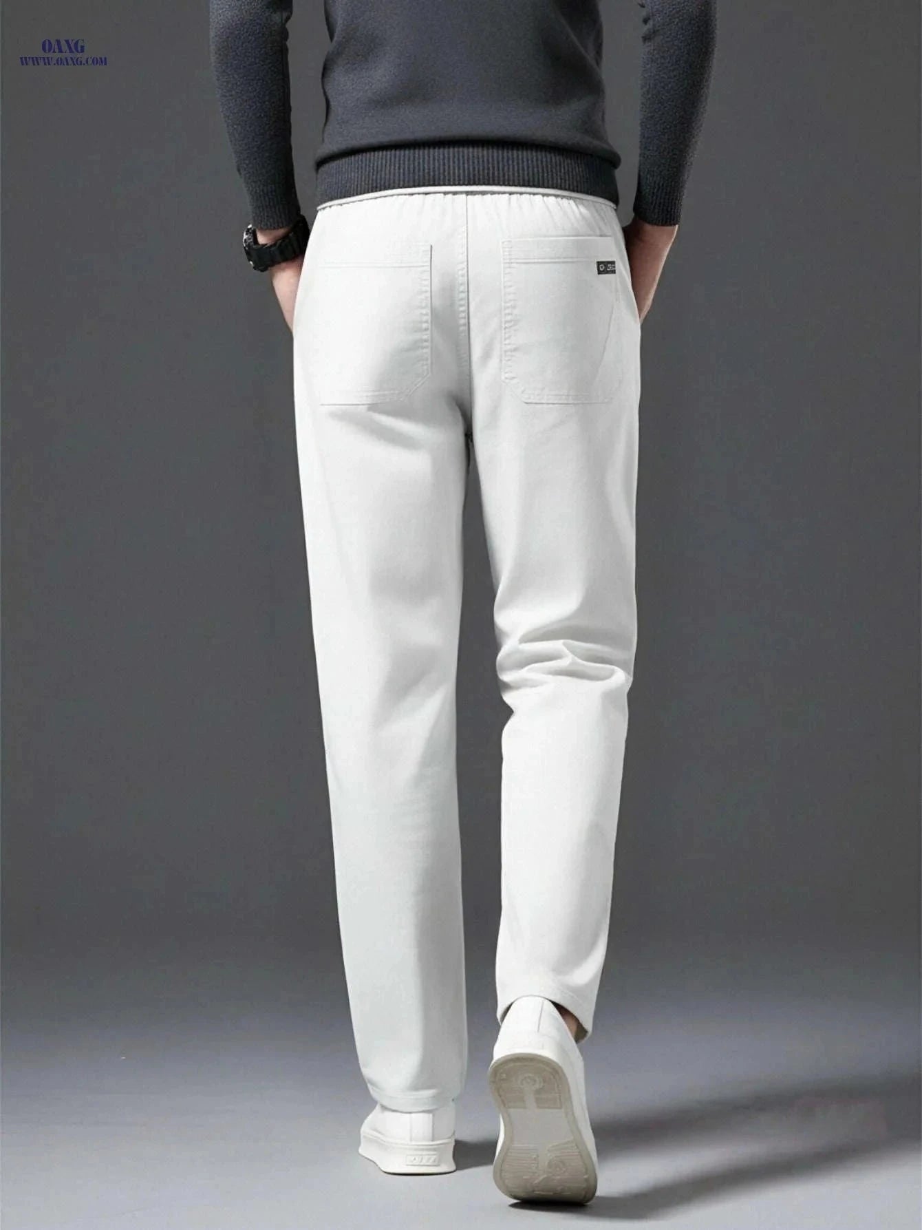 Trendy White Boyfriend Jeans for Men - Korean Style, Stretch Fabric   OAXG White / FR S