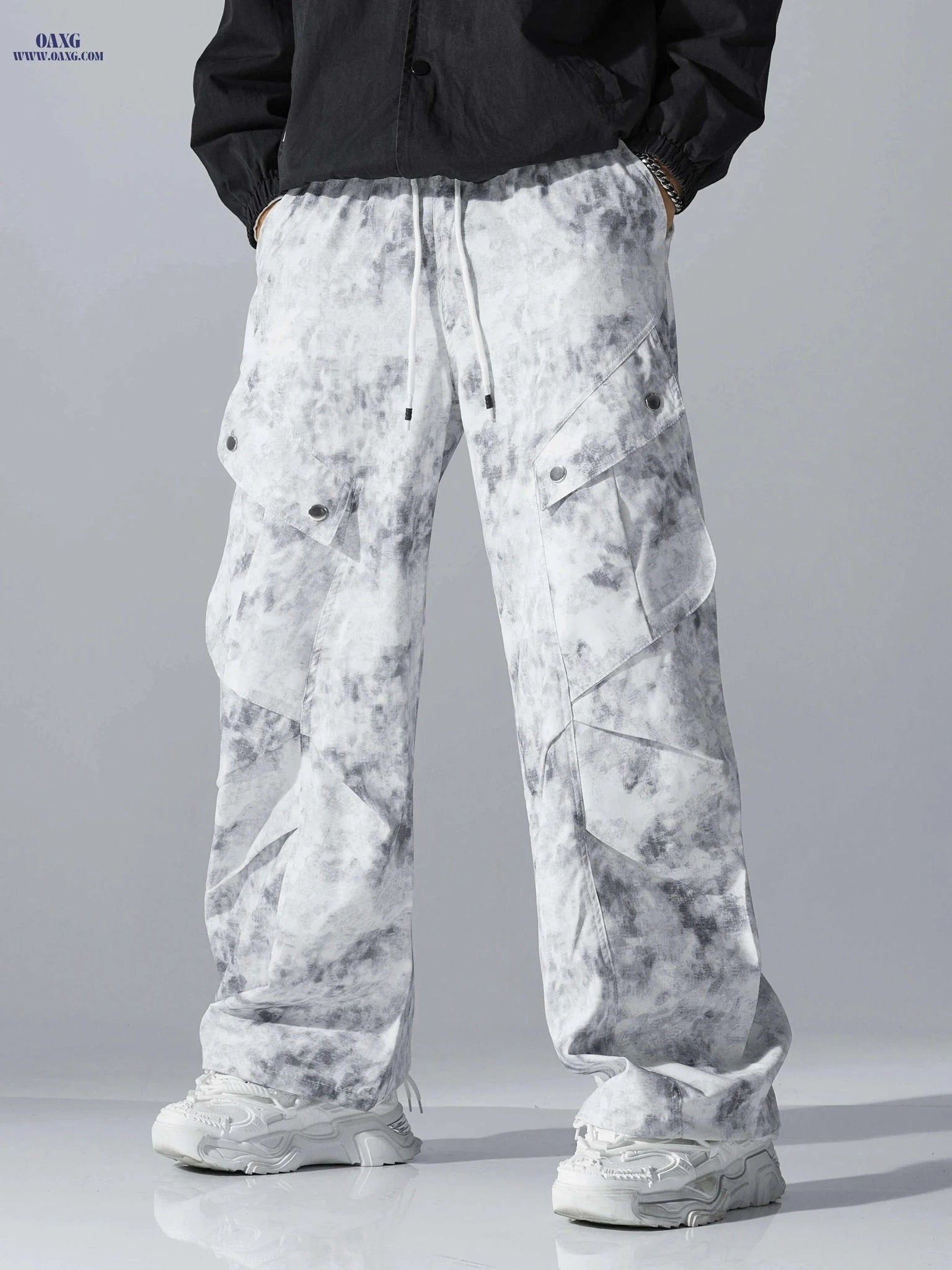 Trendy Wide Leg Work Pants - Loose Fit Digital Print Casual Style   OAXG 