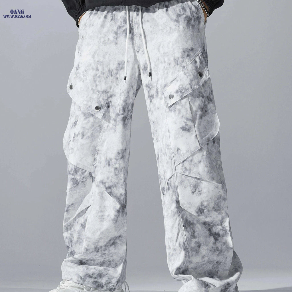 Trendy Wide Leg Work Pants - Loose Fit Digital Print Casual Style   OAXG 