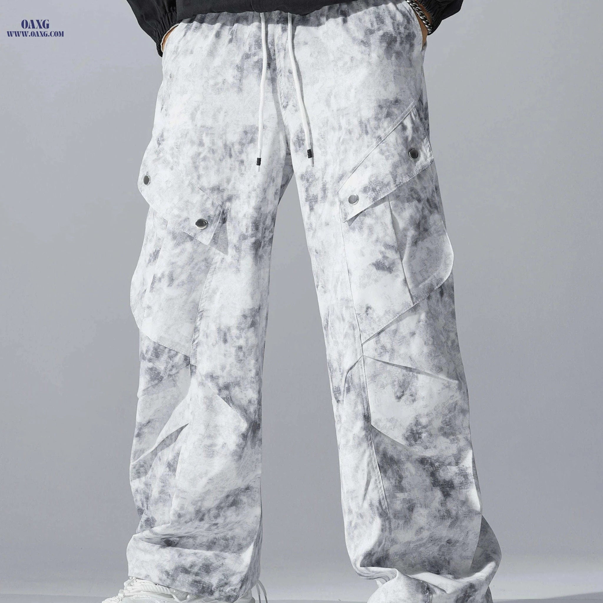 Trendy Wide Leg Work Pants - Loose Fit Digital Print Casual Style   OAXG 