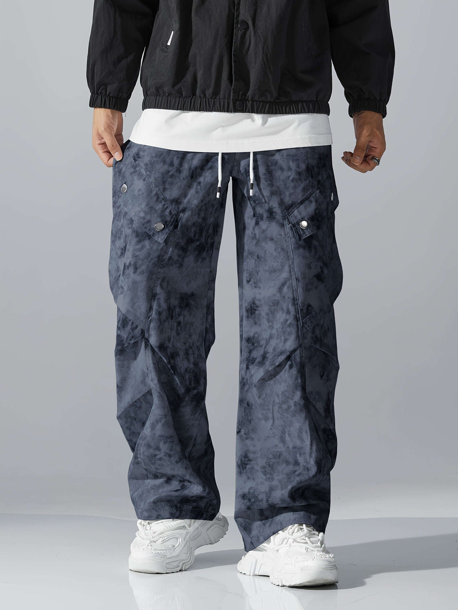 Trendy Wide Leg Work Pants - Loose Fit Digital Print Casual Style   OAXG 