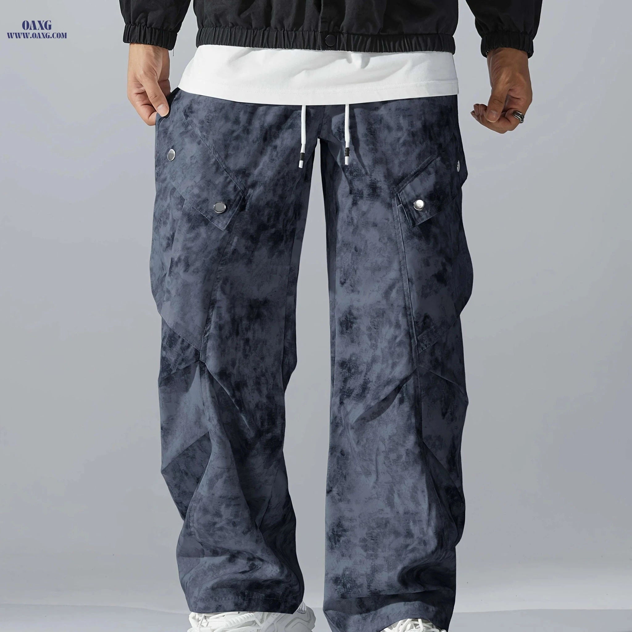 Trendy Wide Leg Work Pants - Loose Fit Digital Print Casual Style   OAXG 