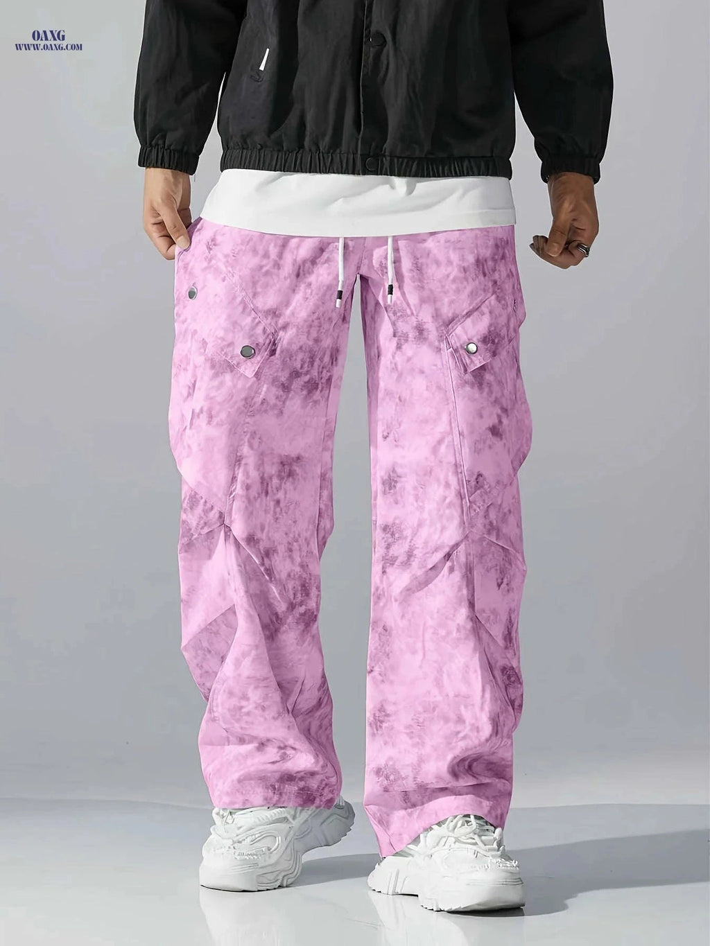 Trendy Wide Leg Work Pants - Loose Fit Digital Print Casual Style   OAXG Milky / FR S