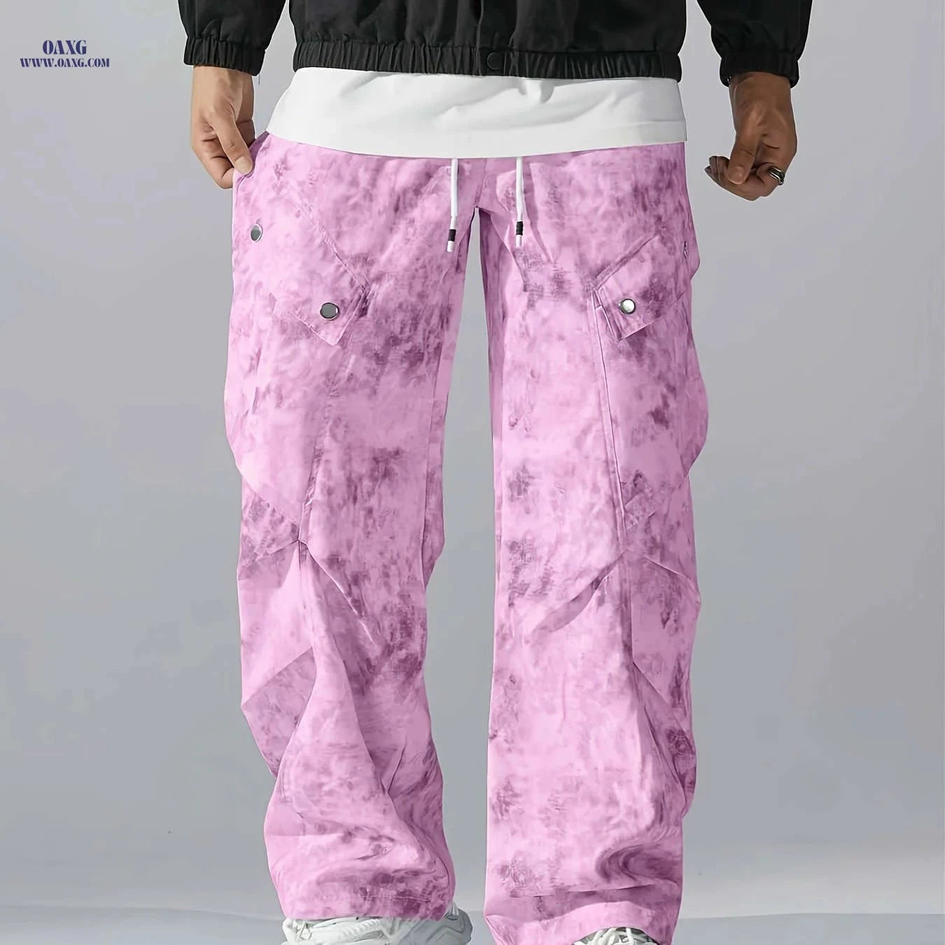Trendy Wide Leg Work Pants - Loose Fit Digital Print Casual Style   OAXG Milky / FR S