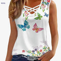 Trendy Women's Butterfly Print Vest - V-Neck with Crossed Straps   OAXG Mixed Color / S
