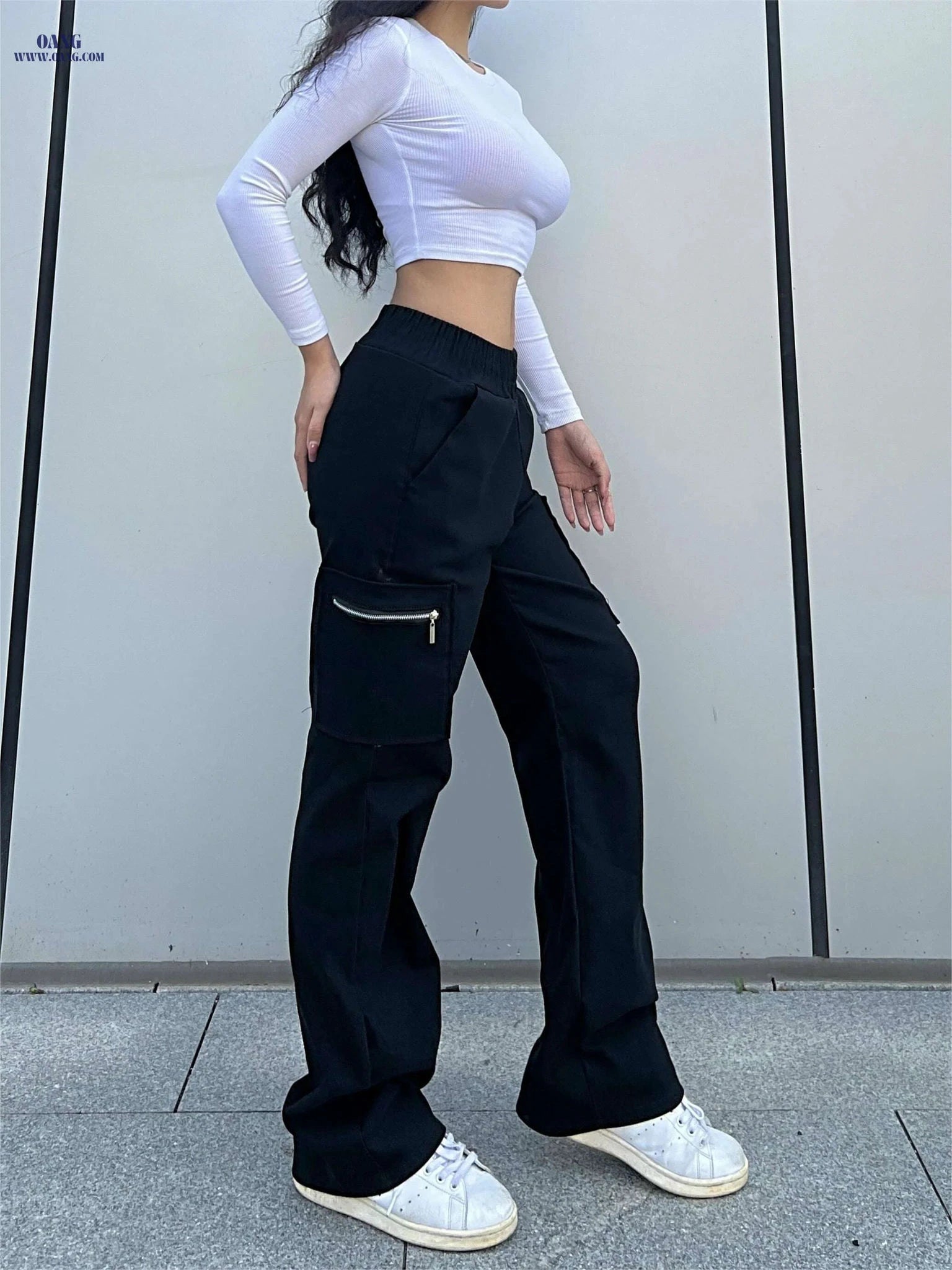 Trendy Women's Cargo Pants - Y2K Style, Comfortable Design, Pockets   OAXG Black / XS
