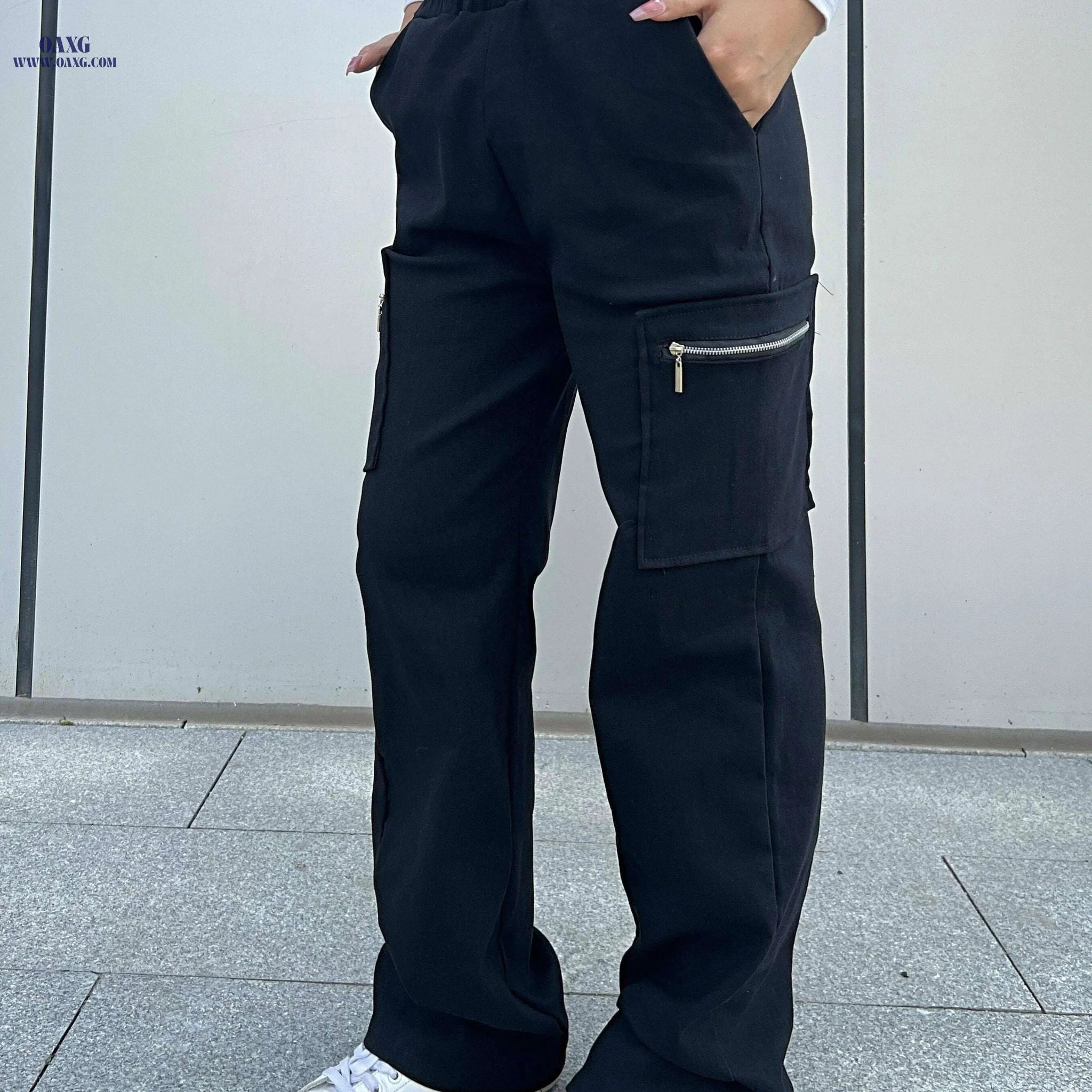 Trendy Women's Cargo Pants - Y2K Style, Comfortable Design, Pockets   OAXG Black / XS