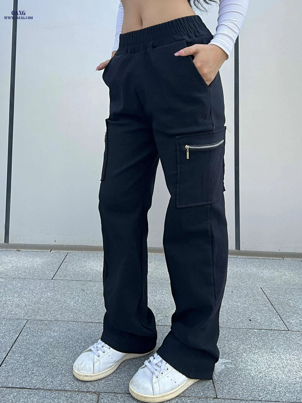 Trendy Women's Cargo Pants - Y2K Style, Comfortable Design, Pockets   OAXG Black / XS