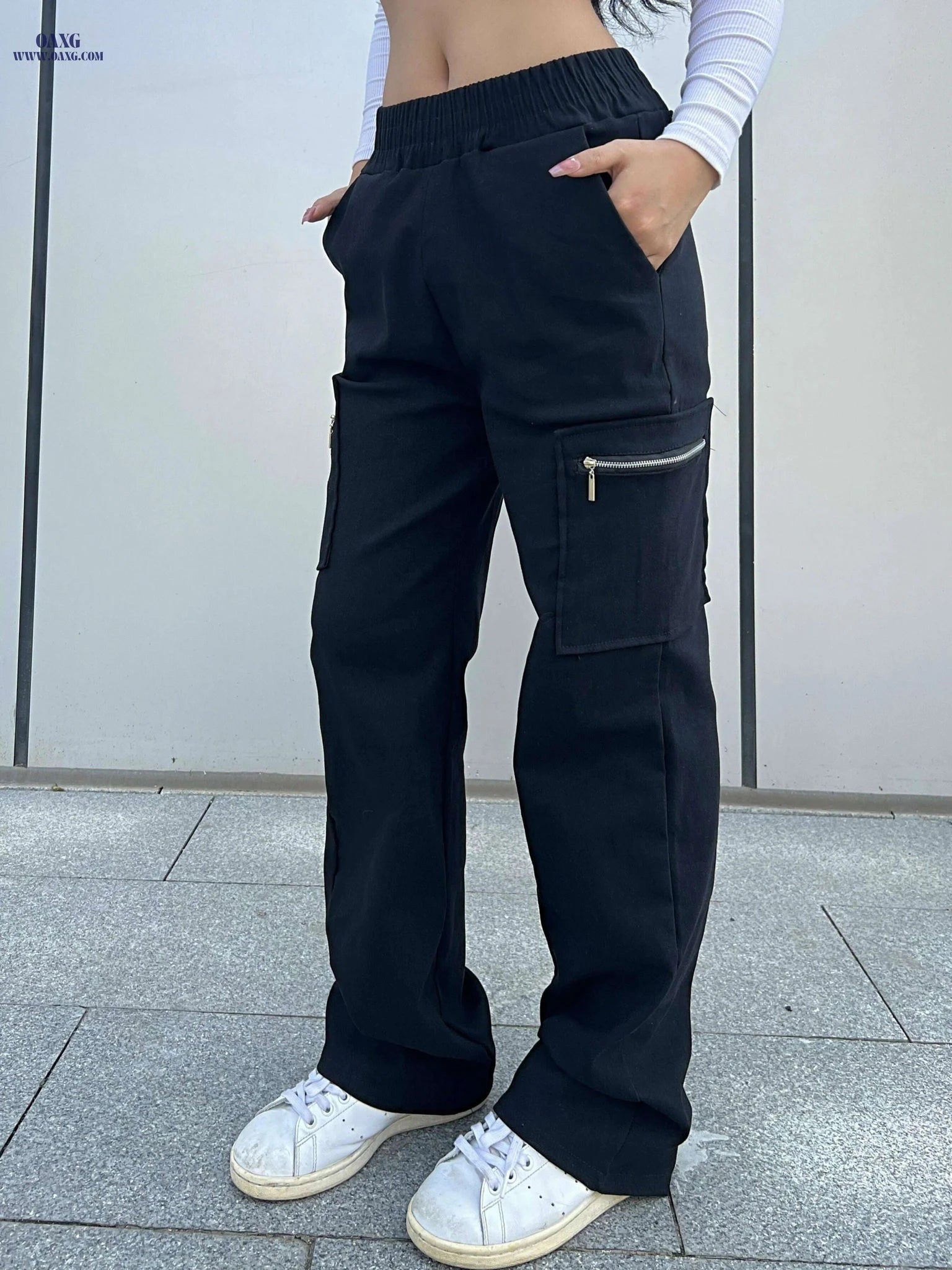 Trendy Women's Cargo Pants - Y2K Style, Comfortable Design, Pockets   OAXG Black / XS