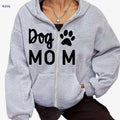 Trendy Women's Casual Sport Zip-Up Hoodie - Letter & Paw Print Design   OAXG 
