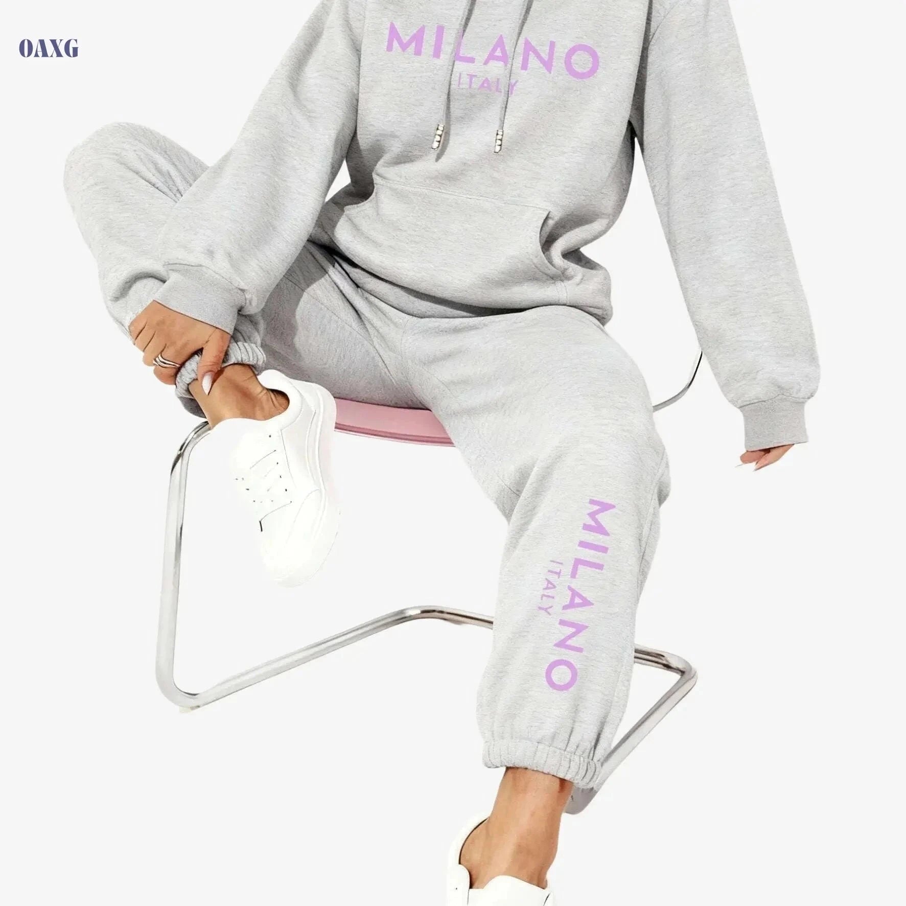 Trendy Women’s Hooded Sweatshirt Outfit - Long Sleeve & Drawstring   OAXG Apricot / XS