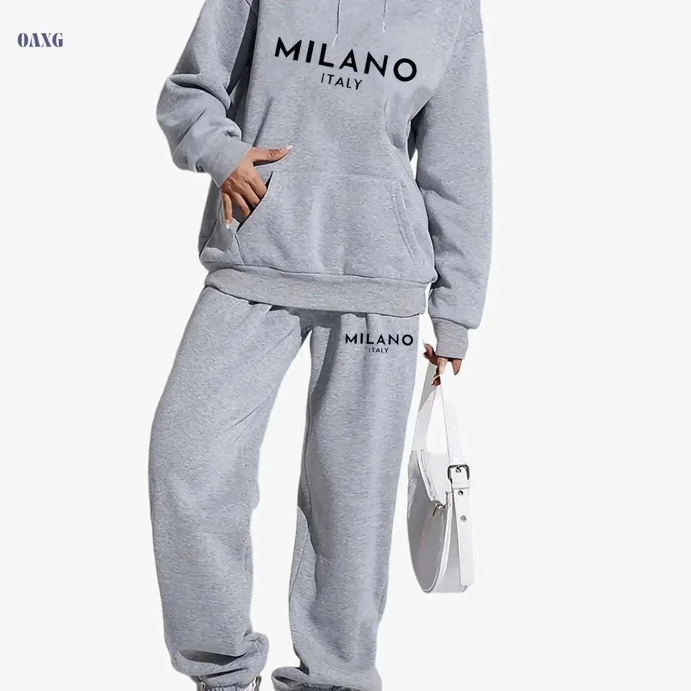 Trendy Women’s Hooded Sweatshirt Outfit - Long Sleeve & Drawstring   OAXG Apricot / XS